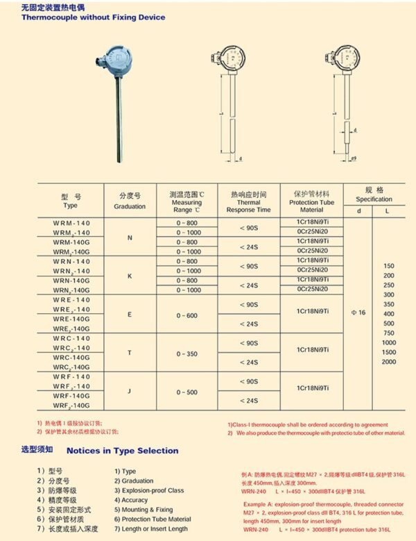 无固定装置热电偶