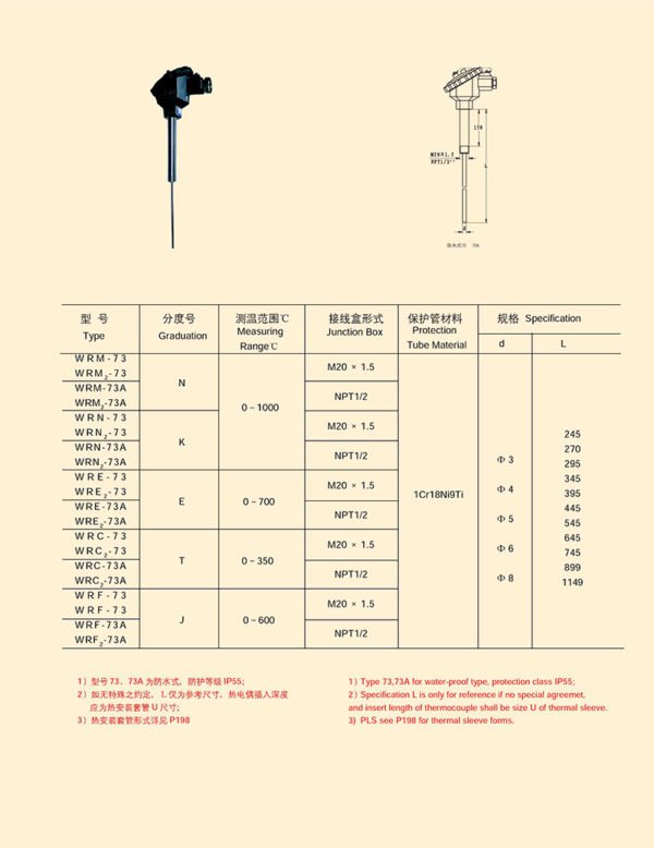 直形管接头式热电偶