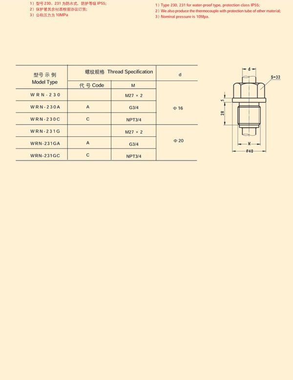 固定螺纹式热电偶