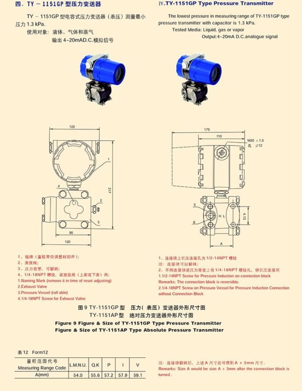 TY-1151GP型压力变送器