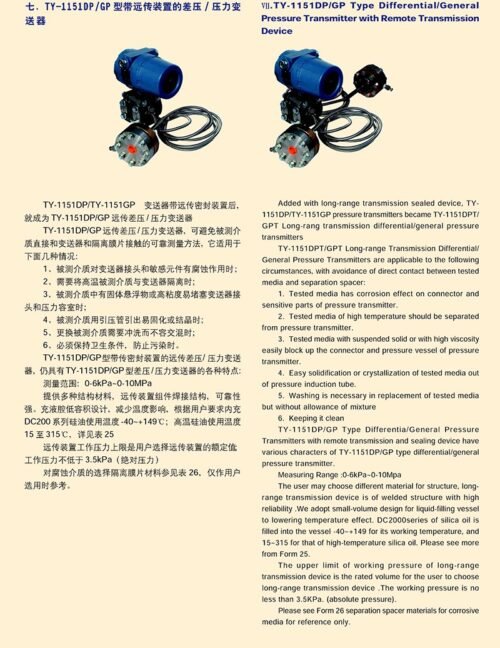 TY-1151DP/GP型带远传装置的差压/压力变送器